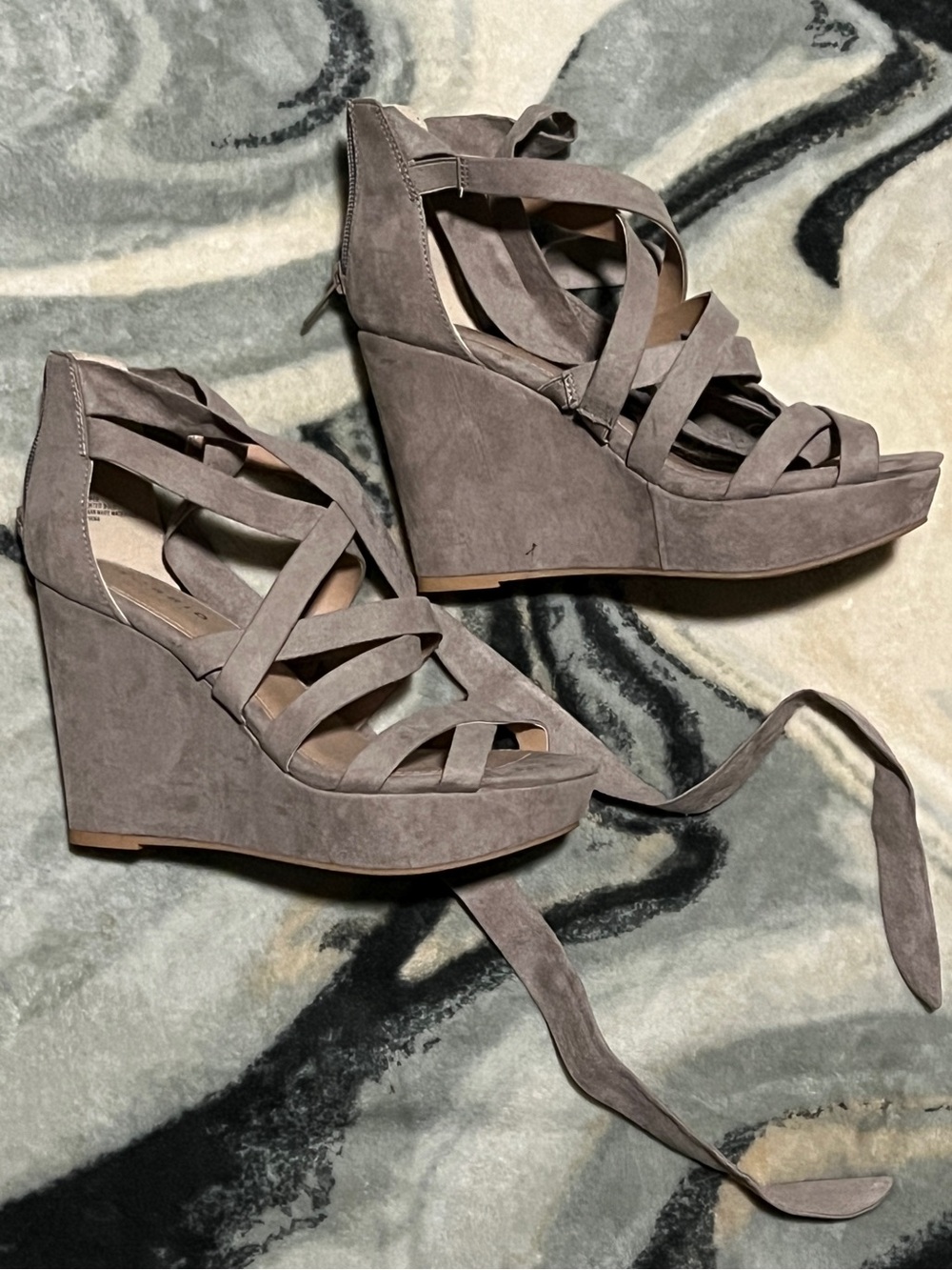 Torrid Strappy Taupe Suede Wedge Sandals with Ankle Wrap